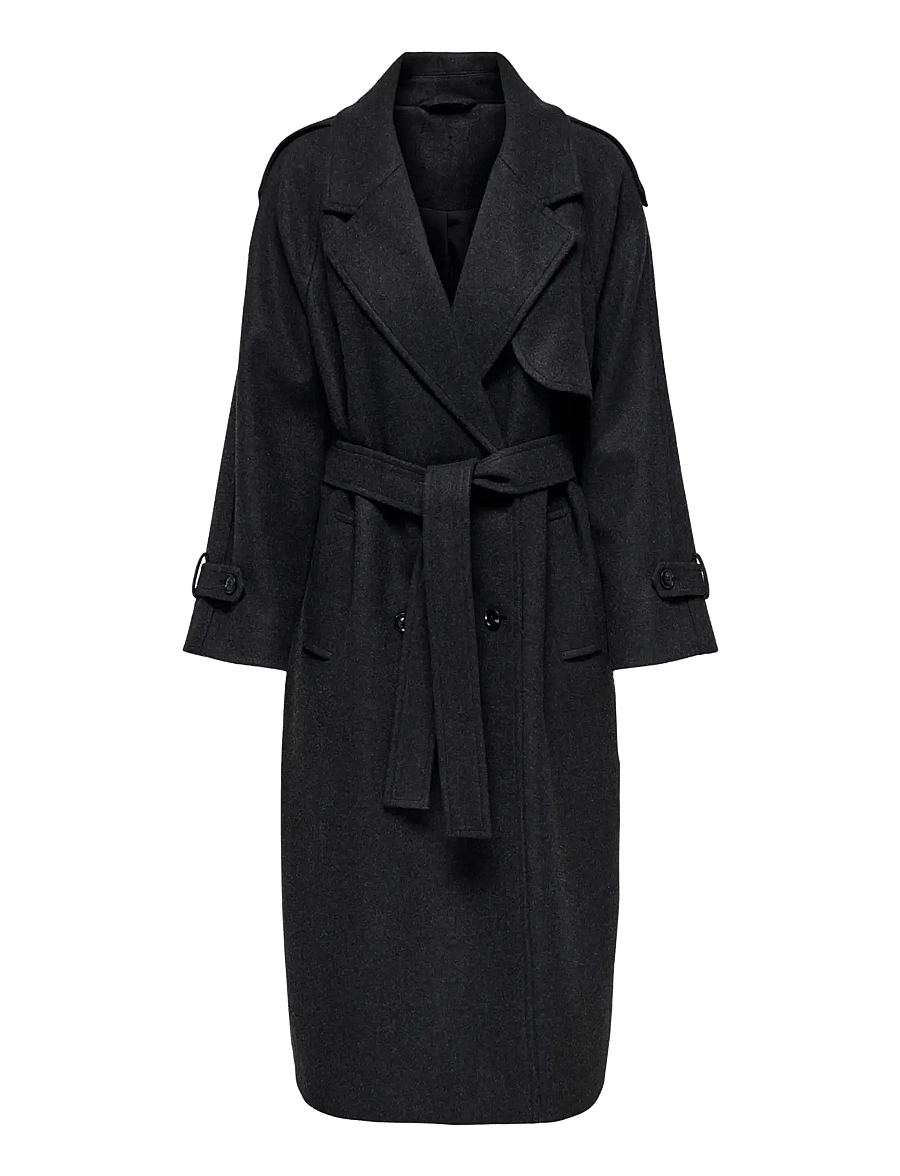 ONLY - ONLDEAR-TRILLION LONG BELT COAT PNT NOOS - trench coats - dark grey melange - 1