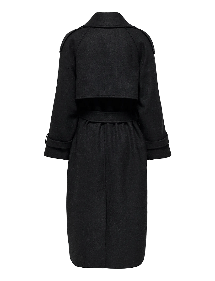 ONLY - ONLDEAR-TRILLION LONG BELT COAT PNT NOOS - trench coats - dark grey melange - 2