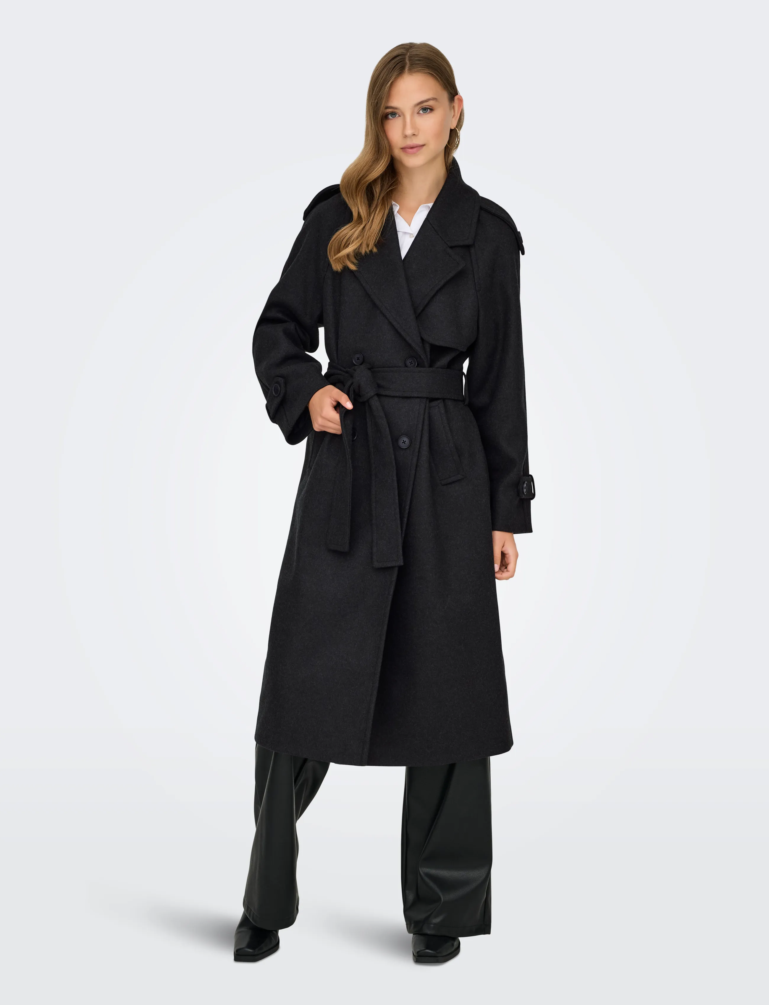 ONLY ONLDEAR-TRILLION LONG BELT COAT PNT NOOS - Kläder - DARK GREY MELANGE / grey