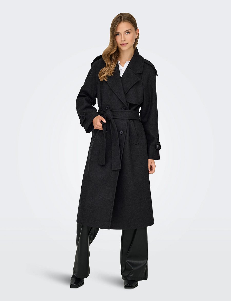 ONLY - ONLDEAR-TRILLION LONG BELT COAT PNT NOOS - trench coats - dark grey melange - 0