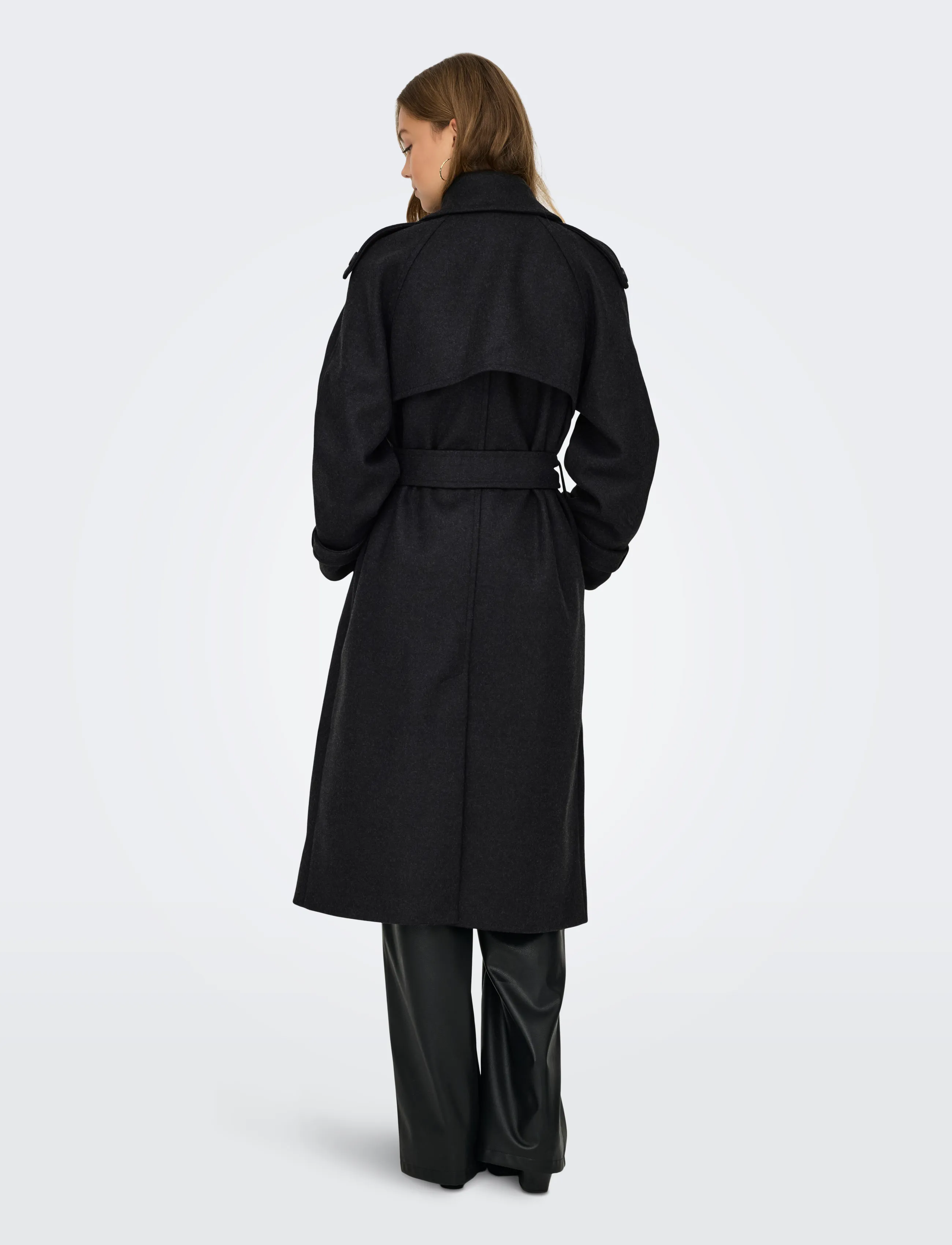ONLY - ONLDEAR-TRILLION LONG BELT COAT PNT NOOS - trenchcoats - dark grey melange - 3