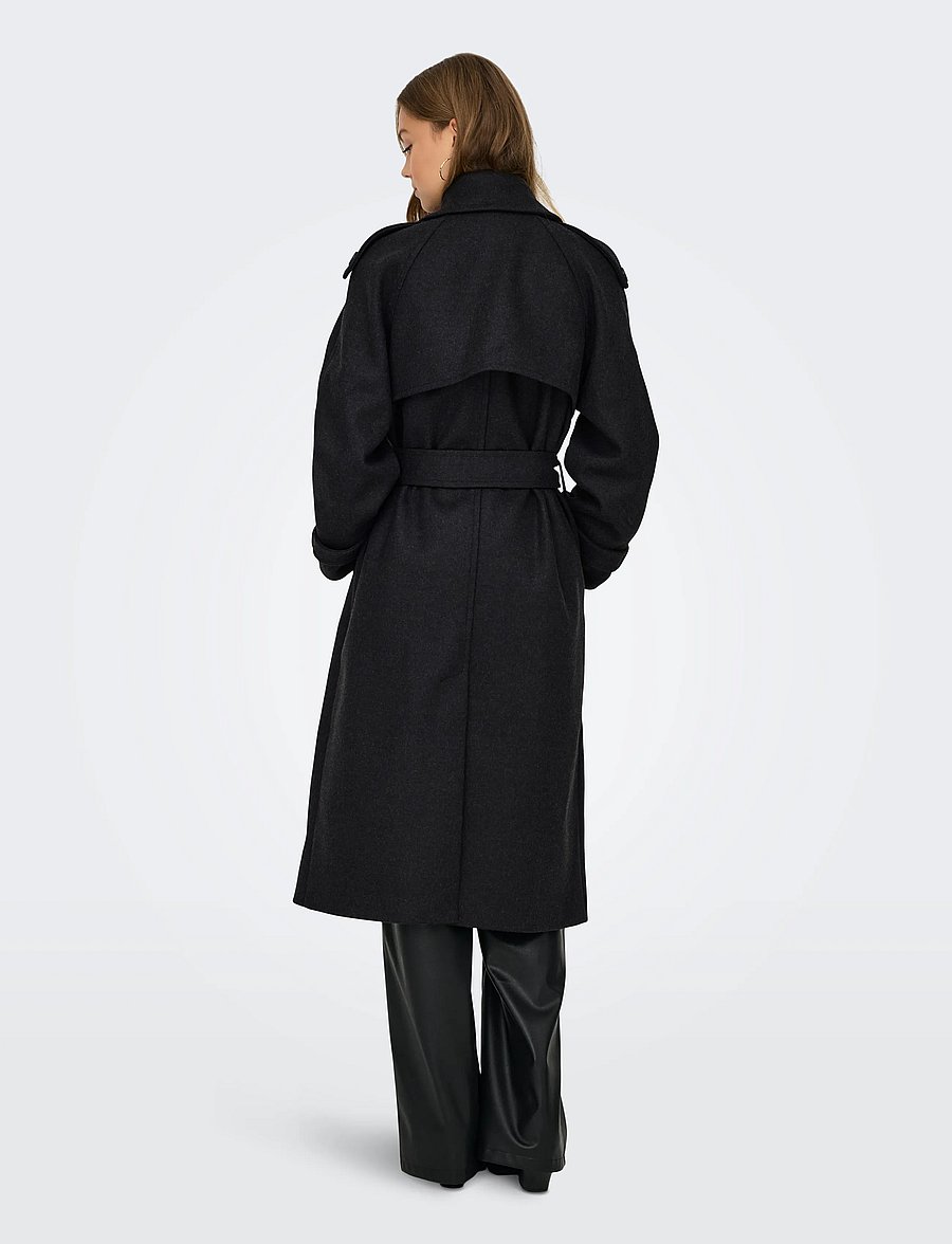 ONLY - ONLDEAR-TRILLION LONG BELT COAT PNT NOOS - trench coats - dark grey melange - 3