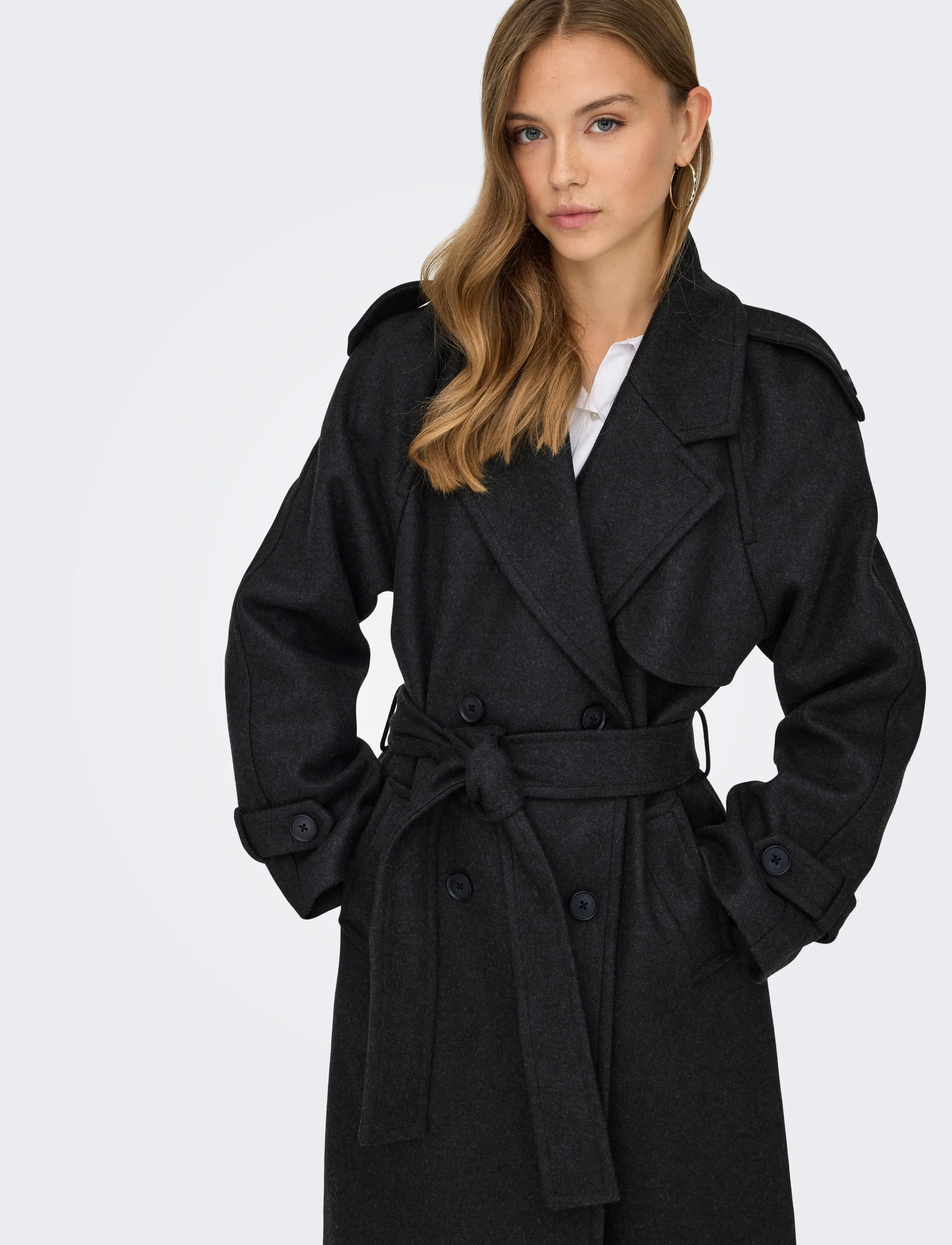 ONLY - ONLDEAR-TRILLION LONG BELT COAT PNT NOOS - trenchcoats - dark grey melange - 5