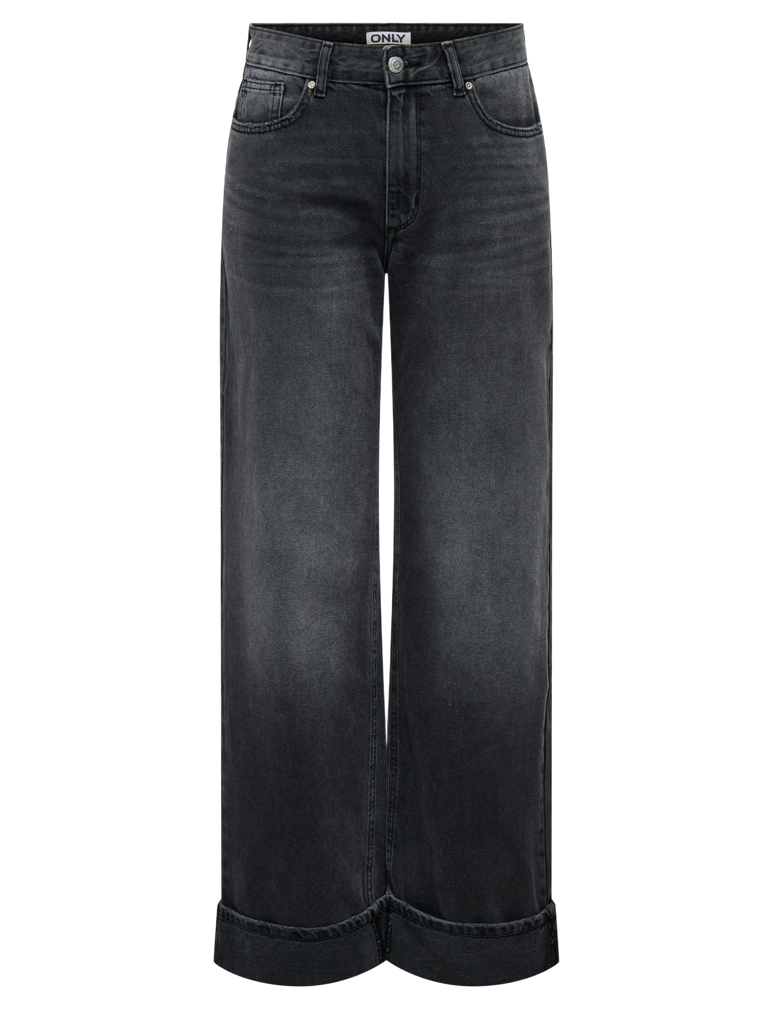 ONLY ONLELLA MW WIDE FOLD UP TAI523 DNM - Vide jeans - WASHED BLACK / black