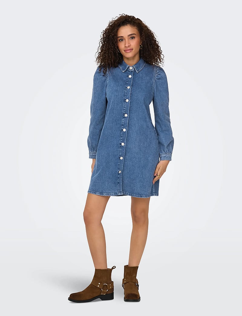 ONLY - ONLALMA L/S DRESS DNM CRO - robes chemises - medium blue denim - 4