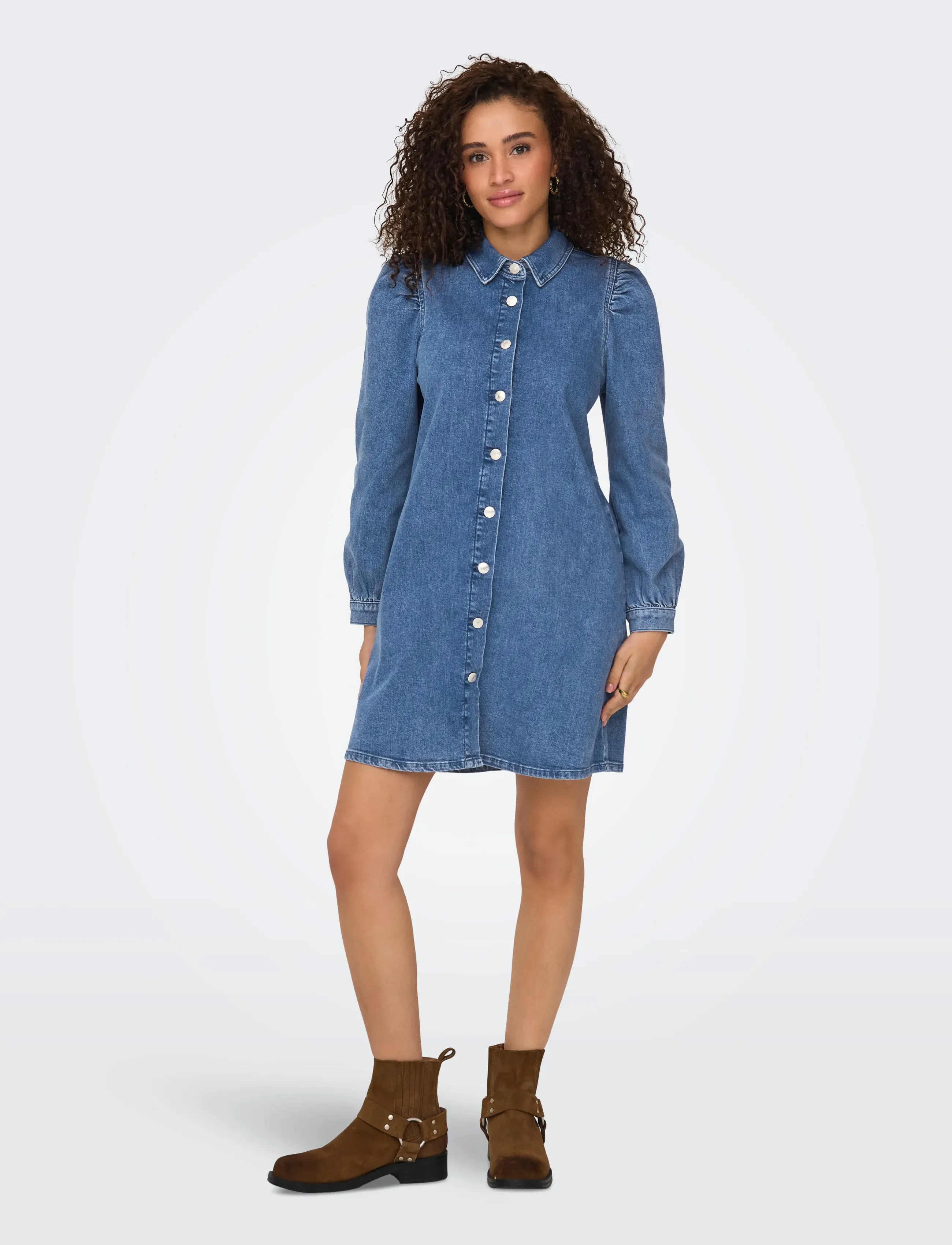 ONLY - ONLALMA L/S DRESS DNM CRO - hemdkleider - medium blue denim - 4