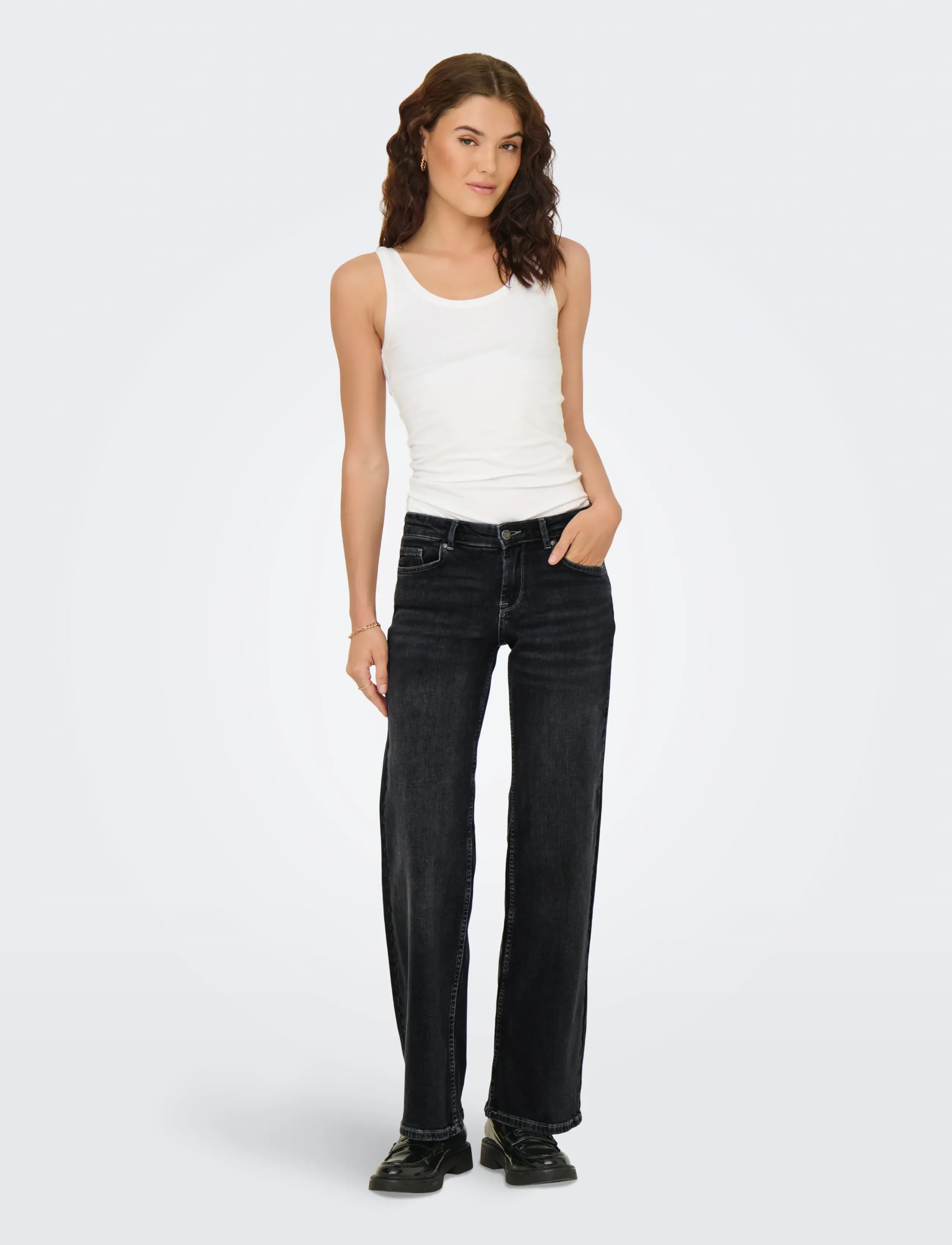 ONLY - ONLJUDY-O LW WIDE LEG DNM TAI850 NOOS - pantalons larges - washed black - 4