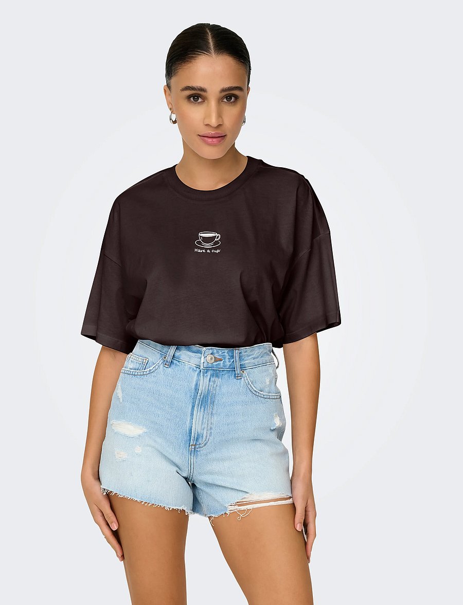 ONLY - ONLVIVVI S/S LOVELY TOP JRS - t-shirts - seal brown - 0