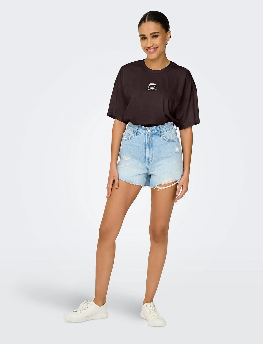 ONLY - ONLVIVVI S/S LOVELY TOP JRS - t-shirts - seal brown - 4