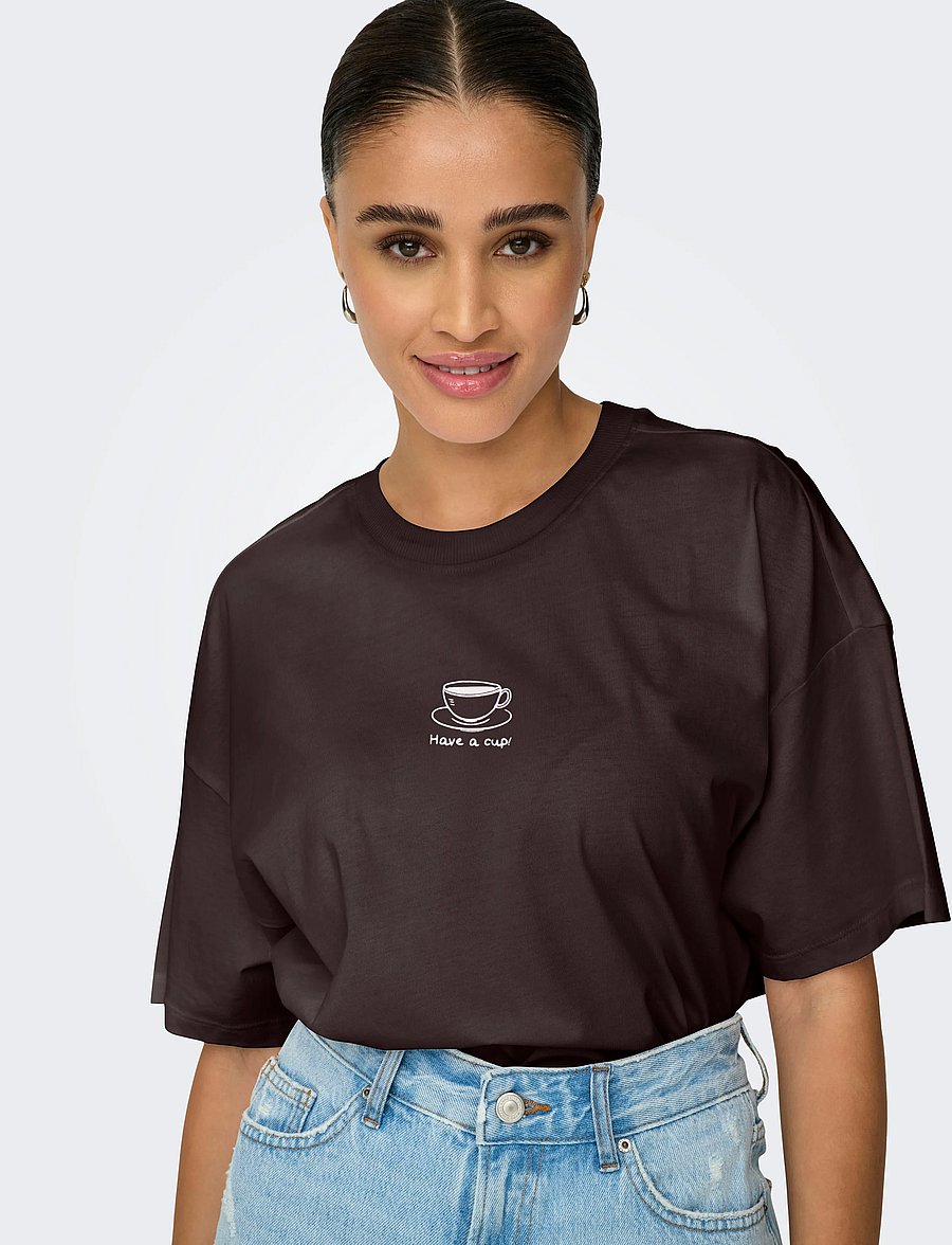 ONLY - ONLVIVVI S/S LOVELY TOP JRS - t-shirts - seal brown - 5