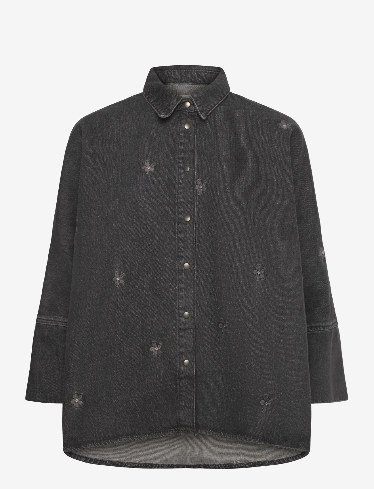 ONLY - ONLGRACE 3/4 FLOWER EMB DNM SHIRT CRO - denim shirts - washed black - 1