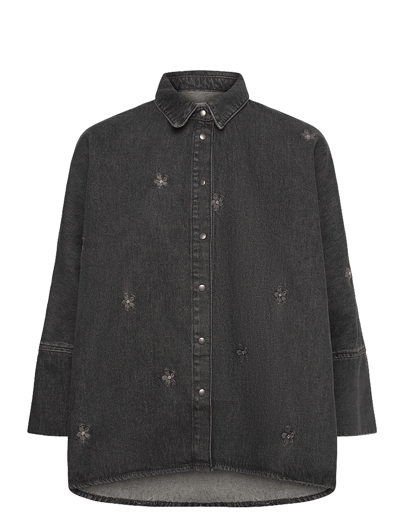 ONLY - ONLGRACE 3/4 FLOWER EMB DNM SHIRT CRO - denim shirts - washed black - 1