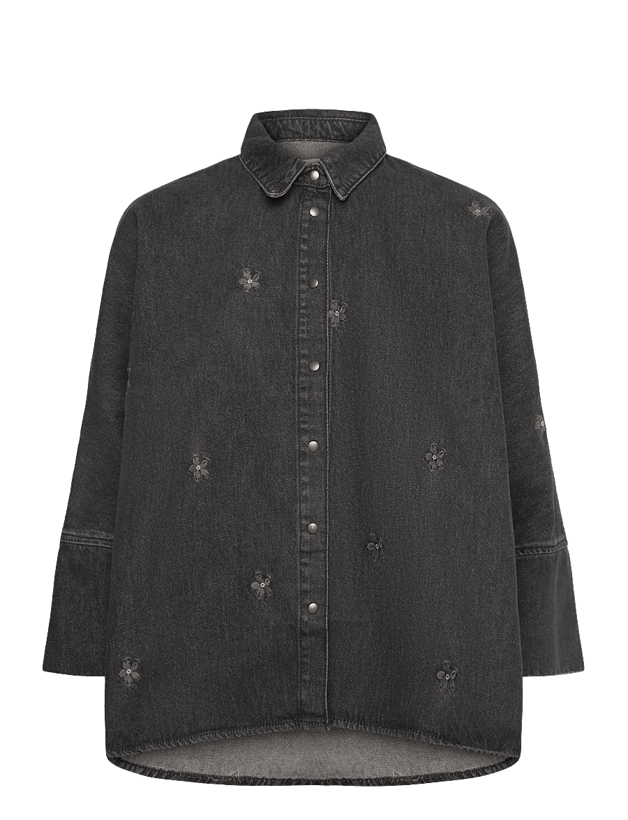ONLY - ONLGRACE 3/4 FLOWER EMB DNM SHIRT CRO - jeanshemden - washed black - 1