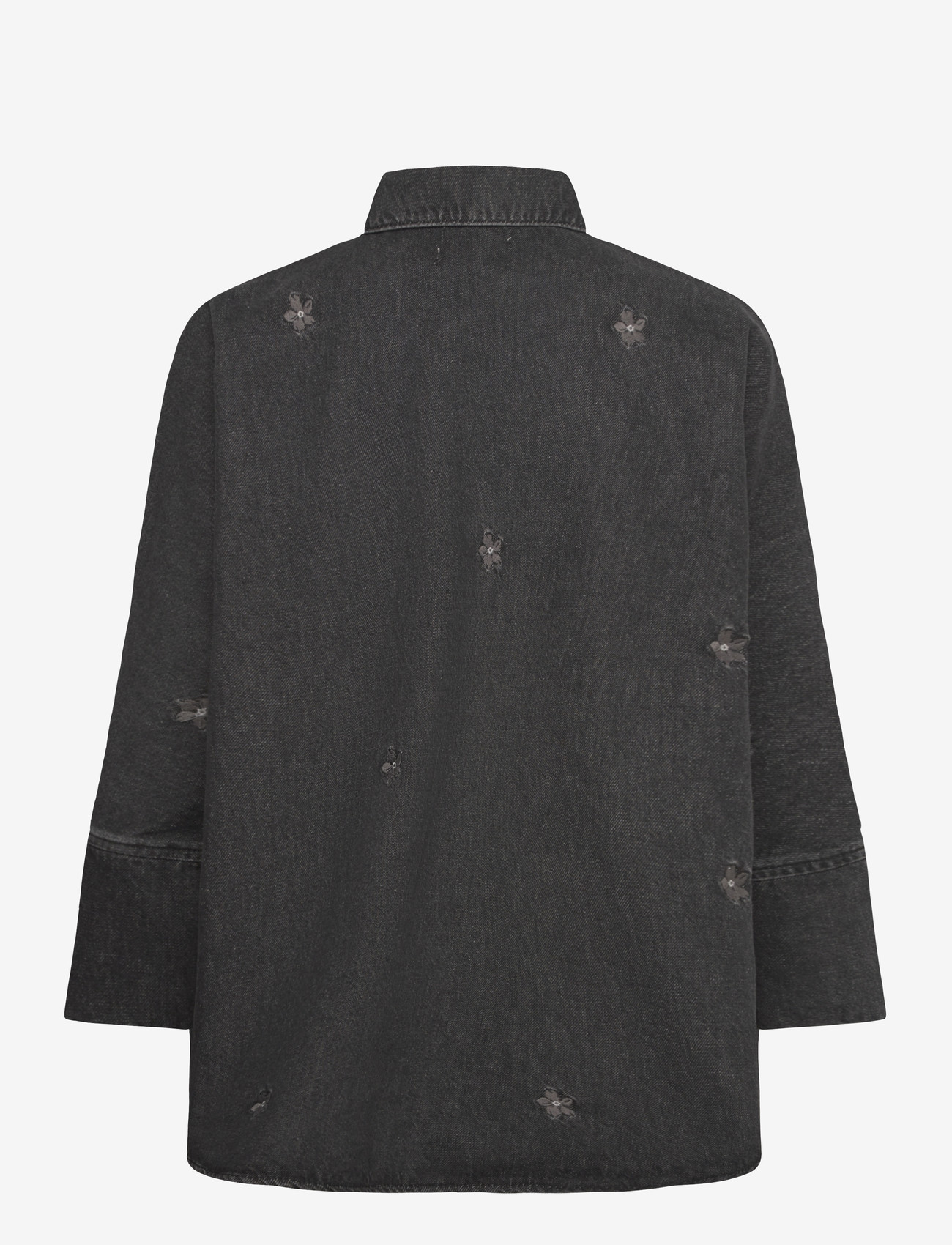 ONLY - ONLGRACE 3/4 FLOWER EMB DNM SHIRT CRO - denim shirts - washed black - 2
