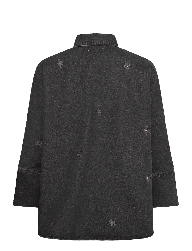 ONLY - ONLGRACE 3/4 FLOWER EMB DNM SHIRT CRO - denim shirts - washed black - 2
