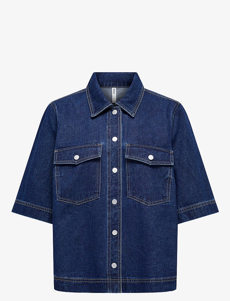 ONLY - ONLBELLE S/S SHIRT DNM GUA NOOS - denimskjorter - dark blue denim - 1