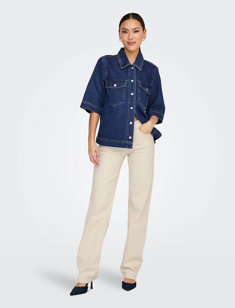 ONLY - ONLBELLE S/S SHIRT DNM GUA NOOS - denimskjorter - dark blue denim - 0