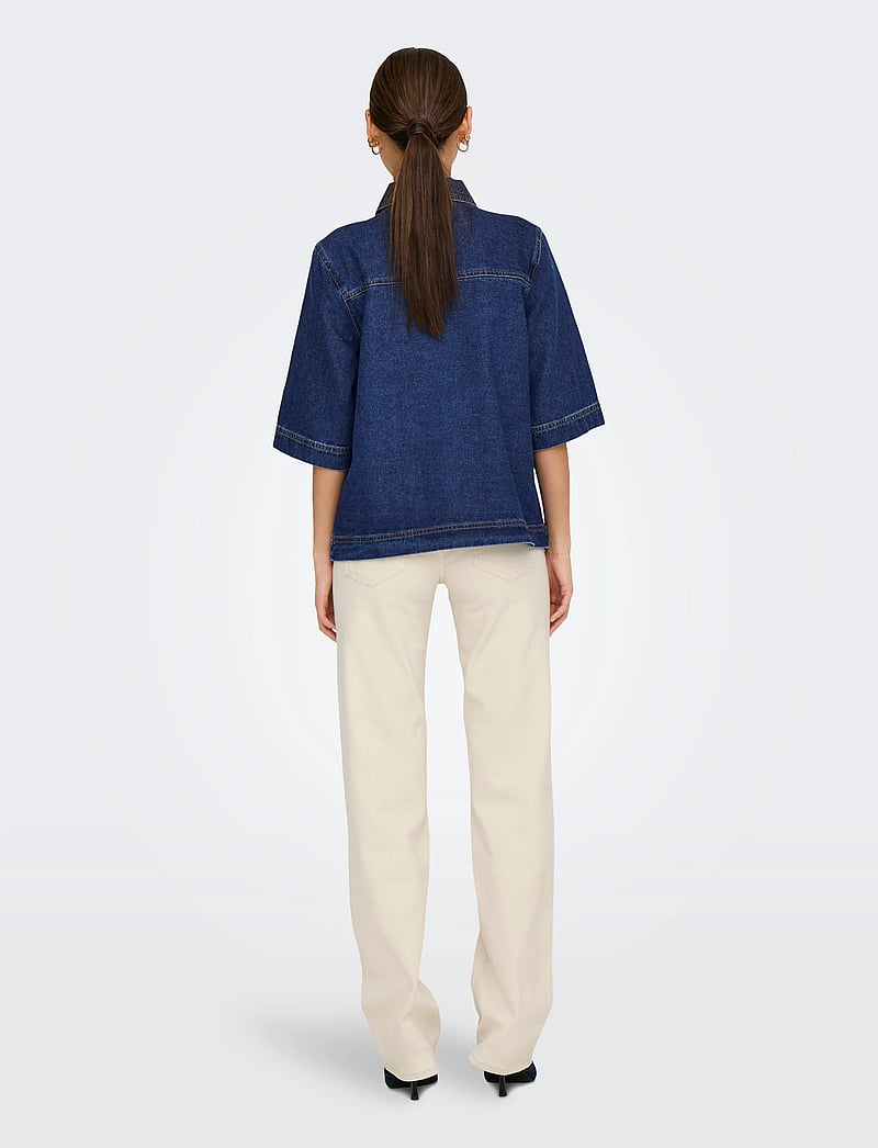 ONLY - ONLBELLE S/S SHIRT DNM GUA NOOS - denimskjorter - dark blue denim - 3