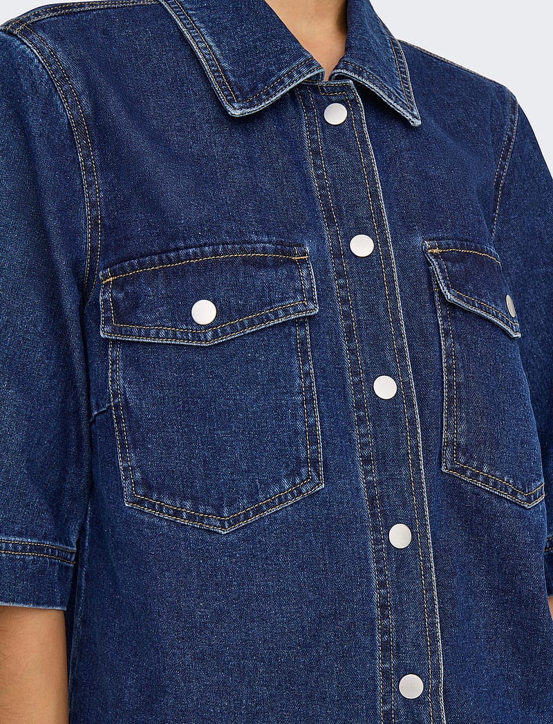 ONLY - ONLBELLE S/S SHIRT DNM GUA NOOS - denimskjorter - dark blue denim - 4