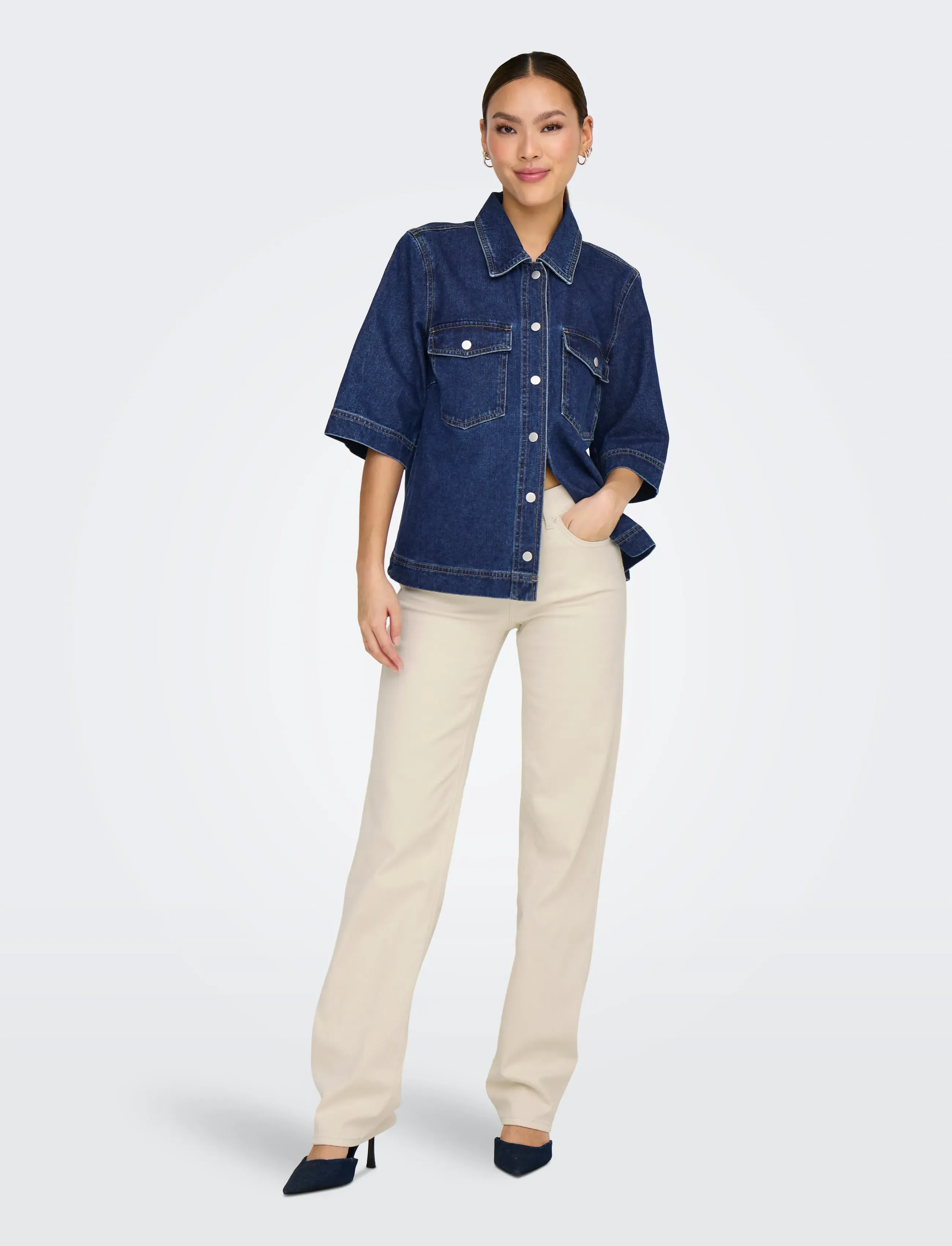 ONLY - ONLBELLE S/S SHIRT DNM GUA NOOS - denimskjorter - dark blue denim - 4