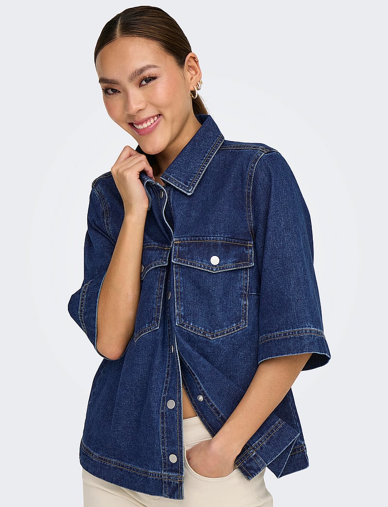 ONLY - ONLBELLE S/S SHIRT DNM GUA NOOS - denimskjorter - dark blue denim - 5