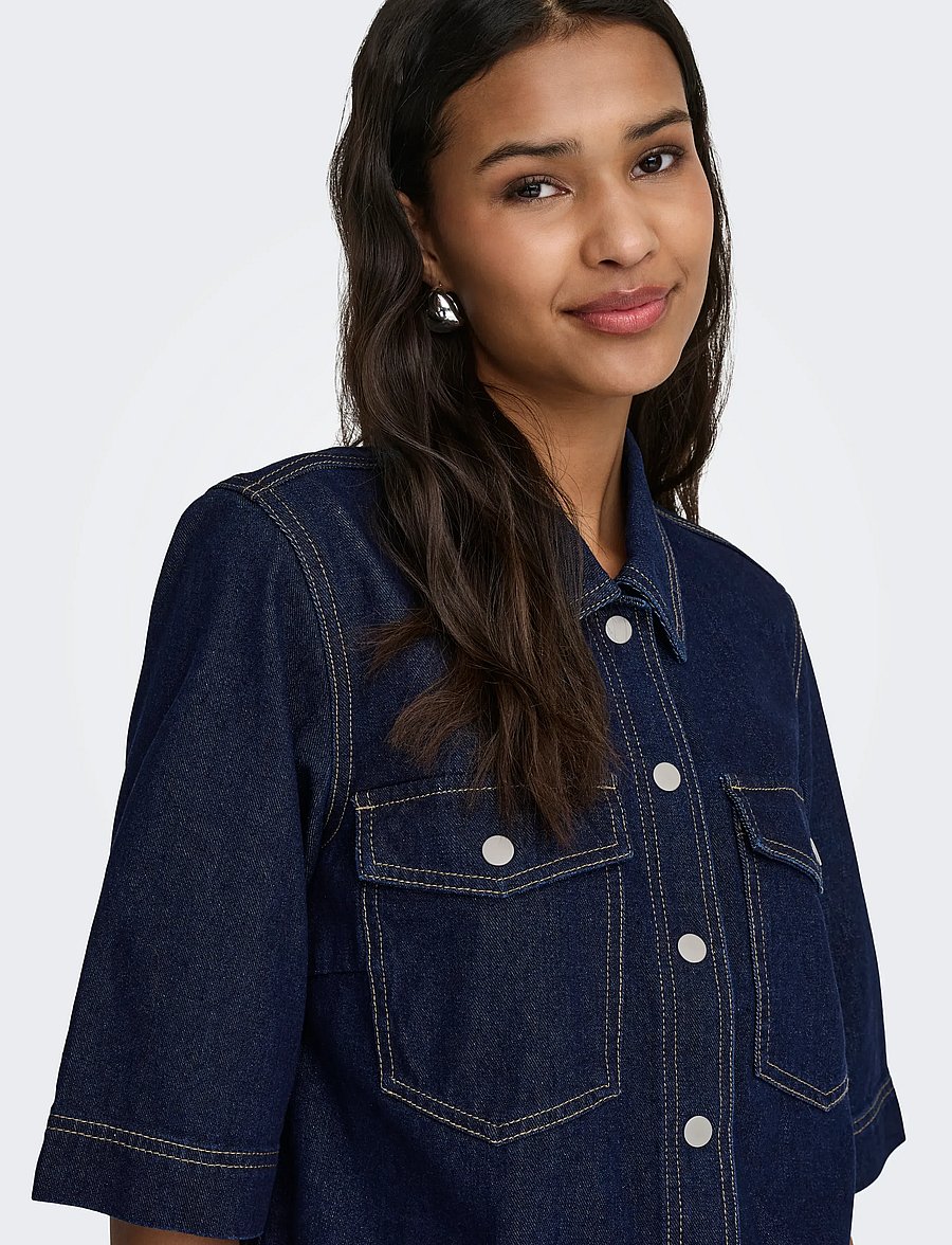 ONLY - ONLBELLE S/S SHIRT DNM GUA NOOS - koszule dżinsowe - dark blue denim - 5