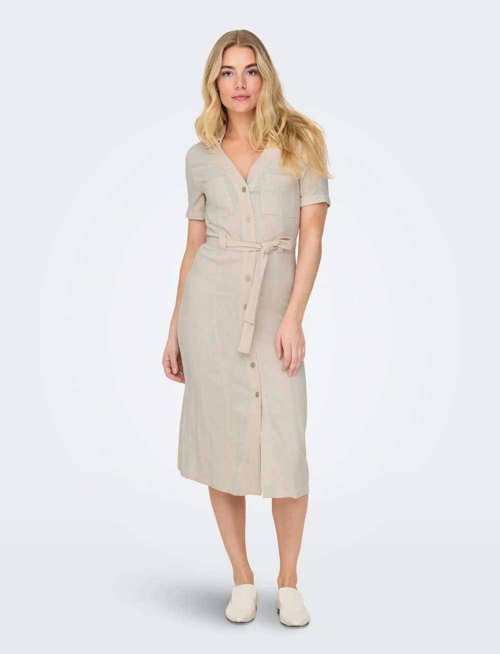 ONLY - ONLSIESTA SS LIN BL SHIRT DRESS PNT NOOS - skjortekjoler - moonbeam - 0