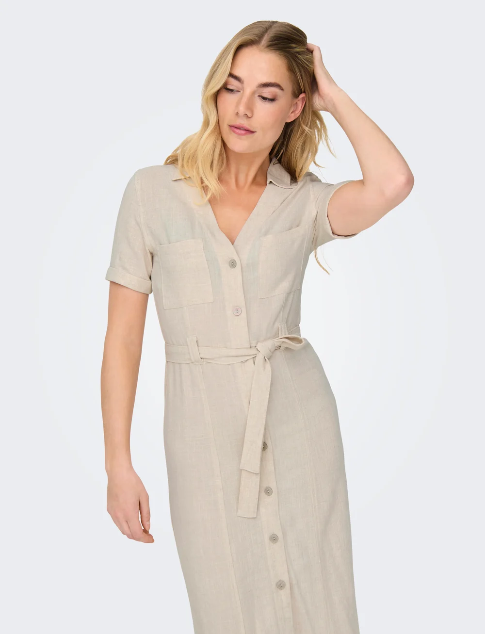 ONLY - ONLSIESTA SS LIN BL SHIRT DRESS PNT NOOS - skjortekjoler - moonbeam - 5