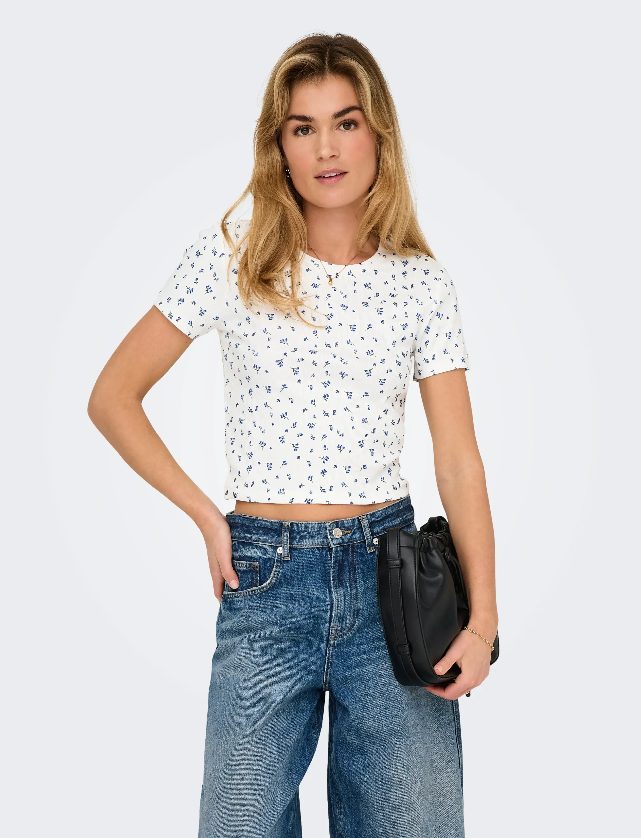 ONLY Onlfenja S/S Aop Top Jrs Noos, XS, T-shirts & Oberteile, Weiß - Short-sleeved, Frauen