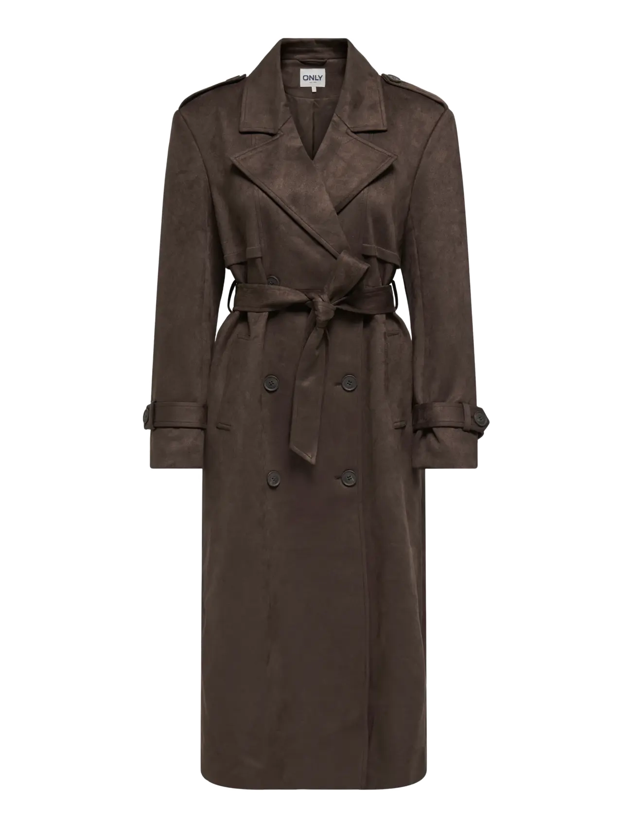 ONLY - ONLINA LONG FAUX SUEDE TRENCHCOAT PNT - chocolate brown - 1