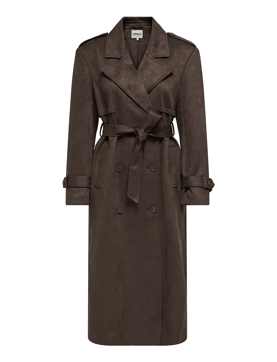 ONLY - ONLINA LONG FAUX SUEDE TRENCHCOAT PNT - chocolate brown - 1