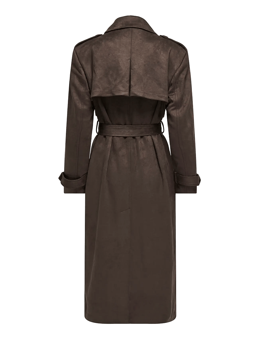 ONLY - ONLINA LONG FAUX SUEDE TRENCHCOAT PNT - chocolate brown - 2