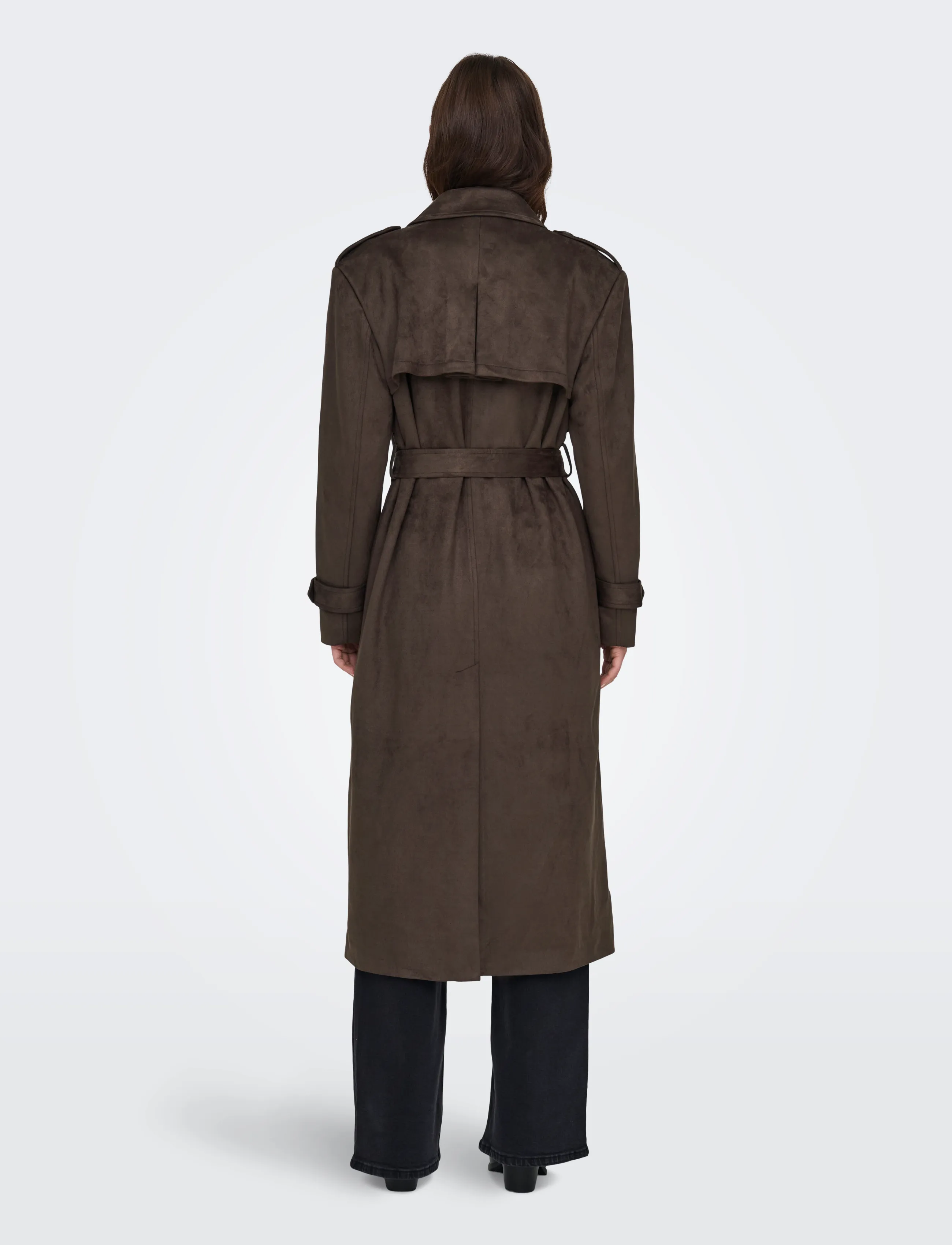ONLY - ONLINA LONG FAUX SUEDE TRENCHCOAT PNT - chocolate brown - 3
