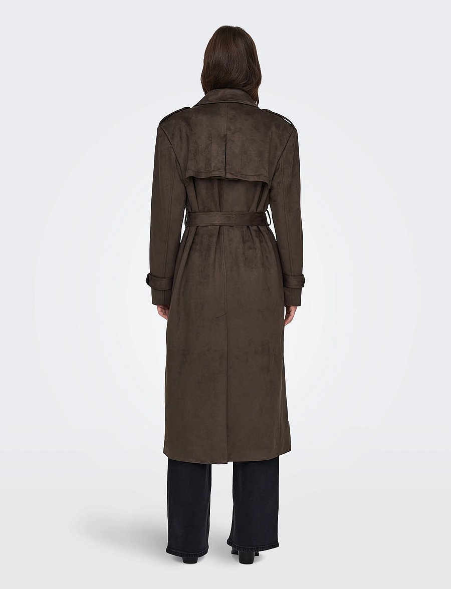 ONLY - ONLINA LONG FAUX SUEDE TRENCHCOAT PNT - chocolate brown - 3