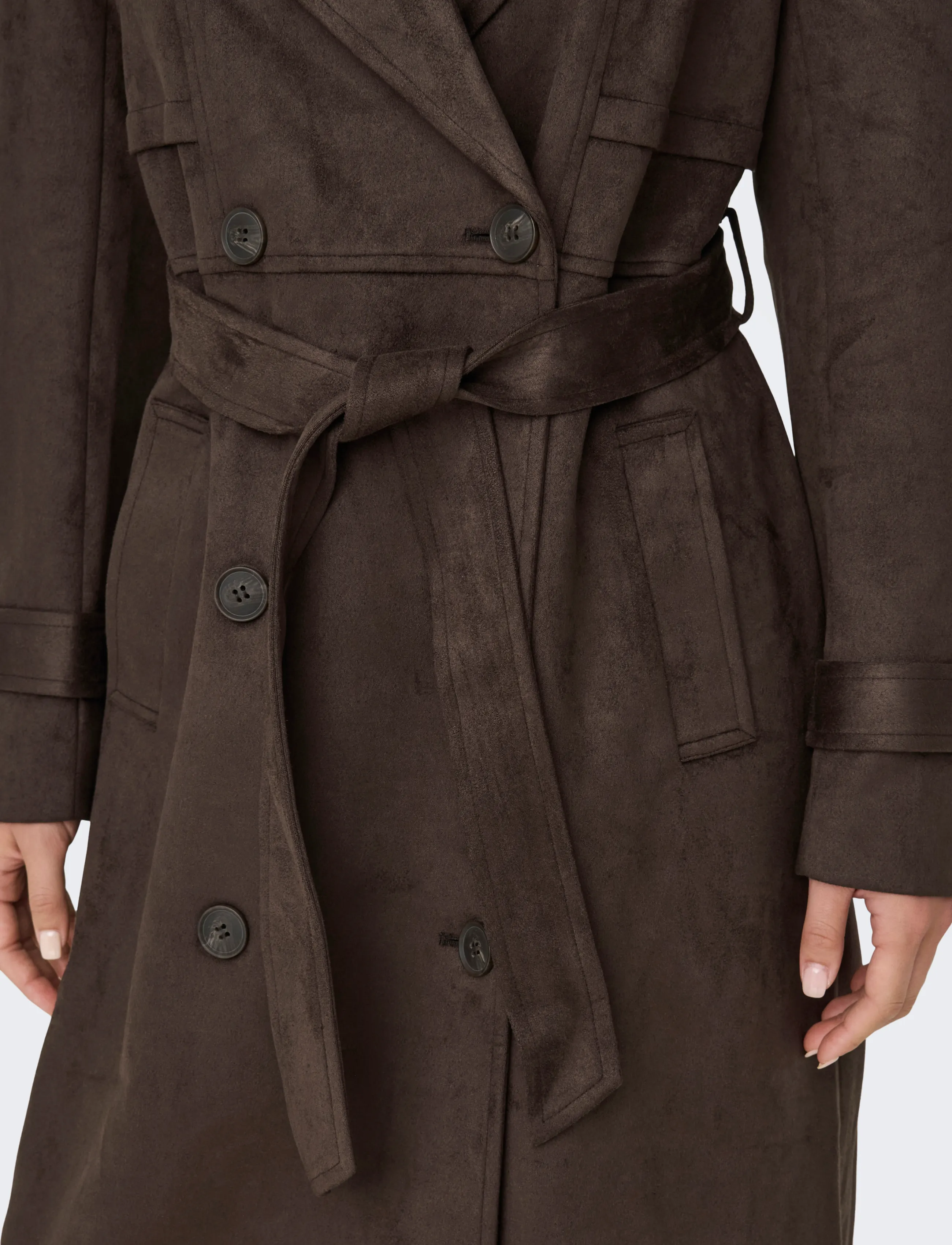 ONLY - ONLINA LONG FAUX SUEDE TRENCHCOAT PNT - chocolate brown - 5