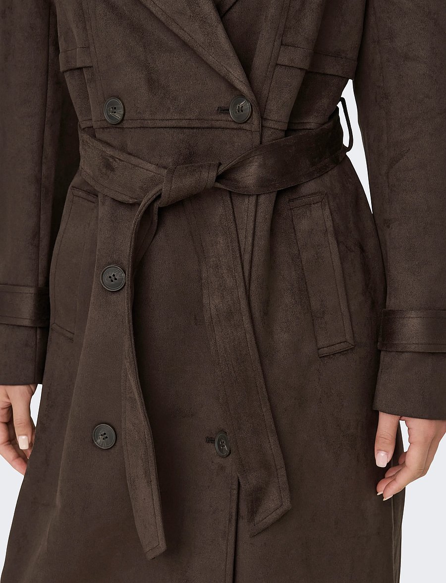 ONLY - ONLINA LONG FAUX SUEDE TRENCHCOAT PNT - chocolate brown - 5
