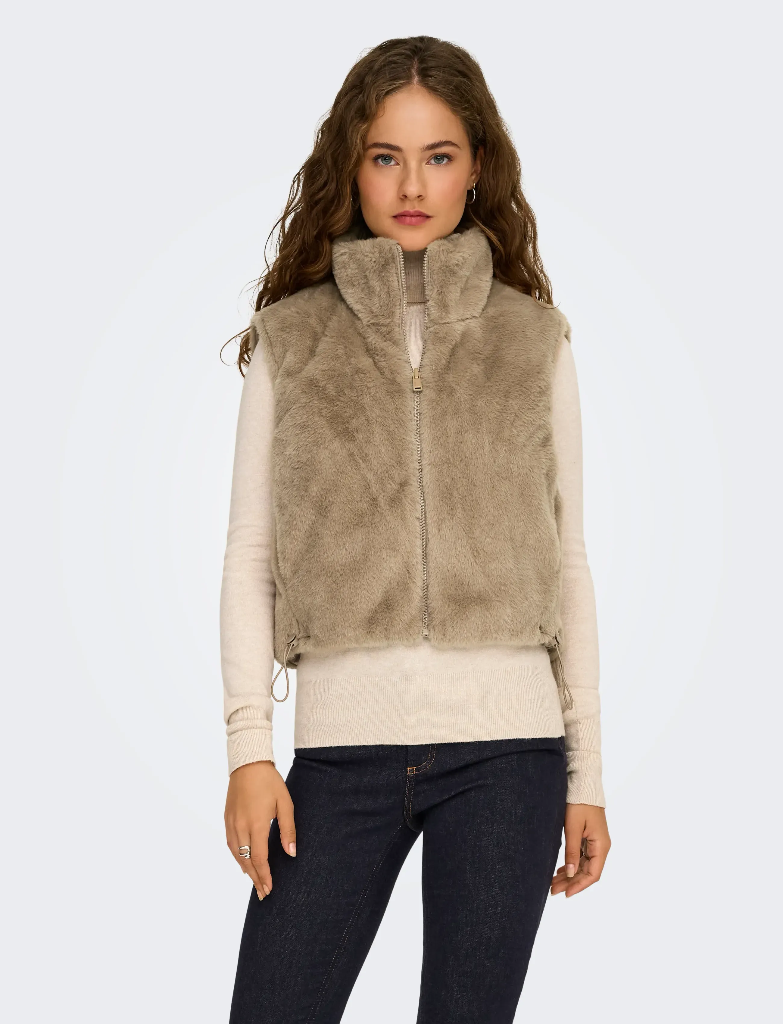 ONLY Onldana Faux Fur Rev.waistcoat Otw Cc, Kvinder, Vendbar Fuskepels Vest, Beige, Str: XS