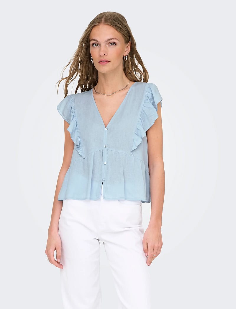 ONLY - ONLRIAN FLONCE S/S TOP WVN - kortærmede bluser - cashmere blue - 0