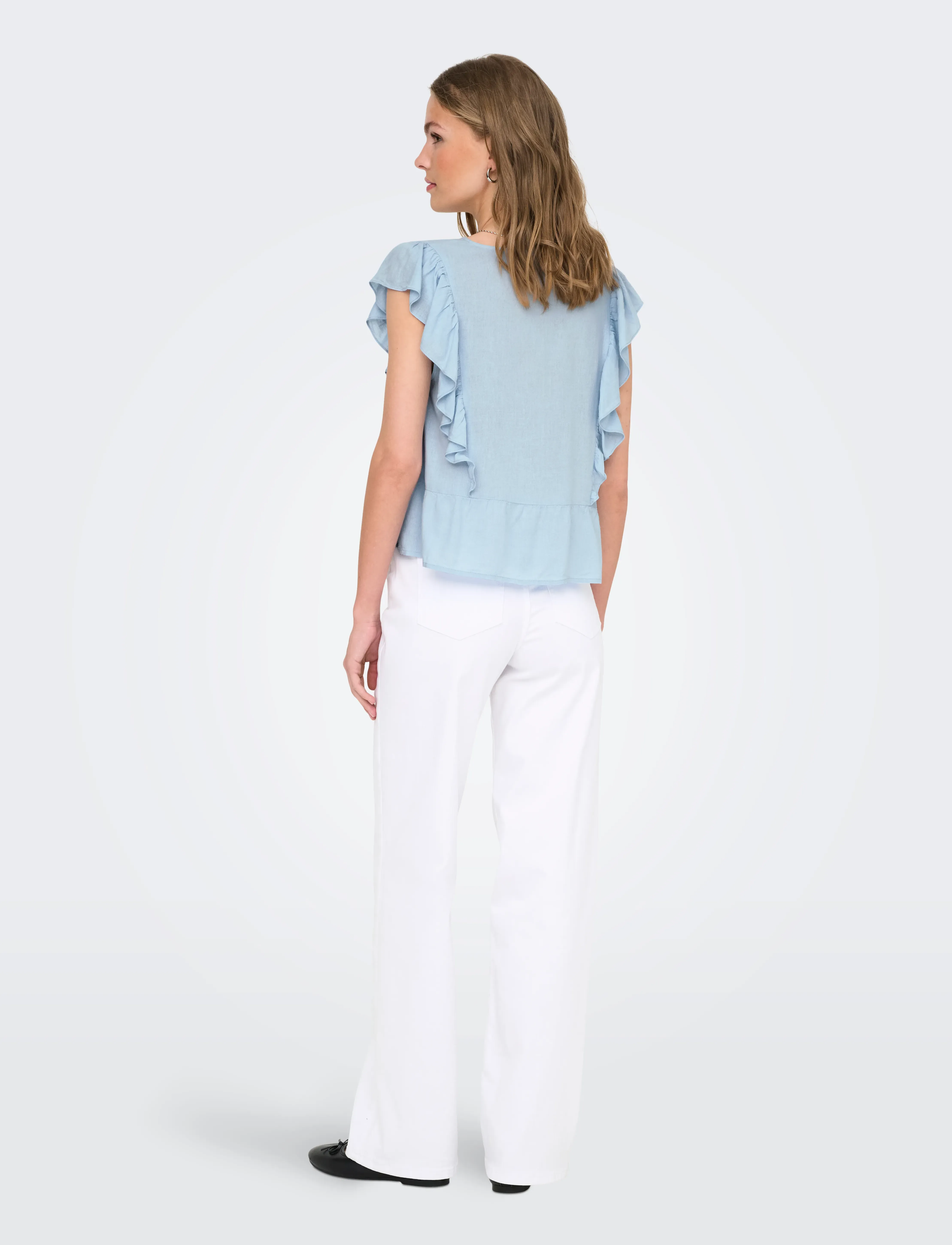 ONLY - ONLRIAN FLONCE S/S TOP WVN - short-sleeved blouses - cashmere blue - 3