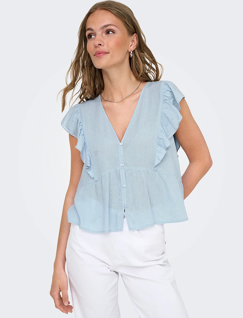 ONLY - ONLRIAN FLONCE S/S TOP WVN - kortærmede bluser - cashmere blue - 5