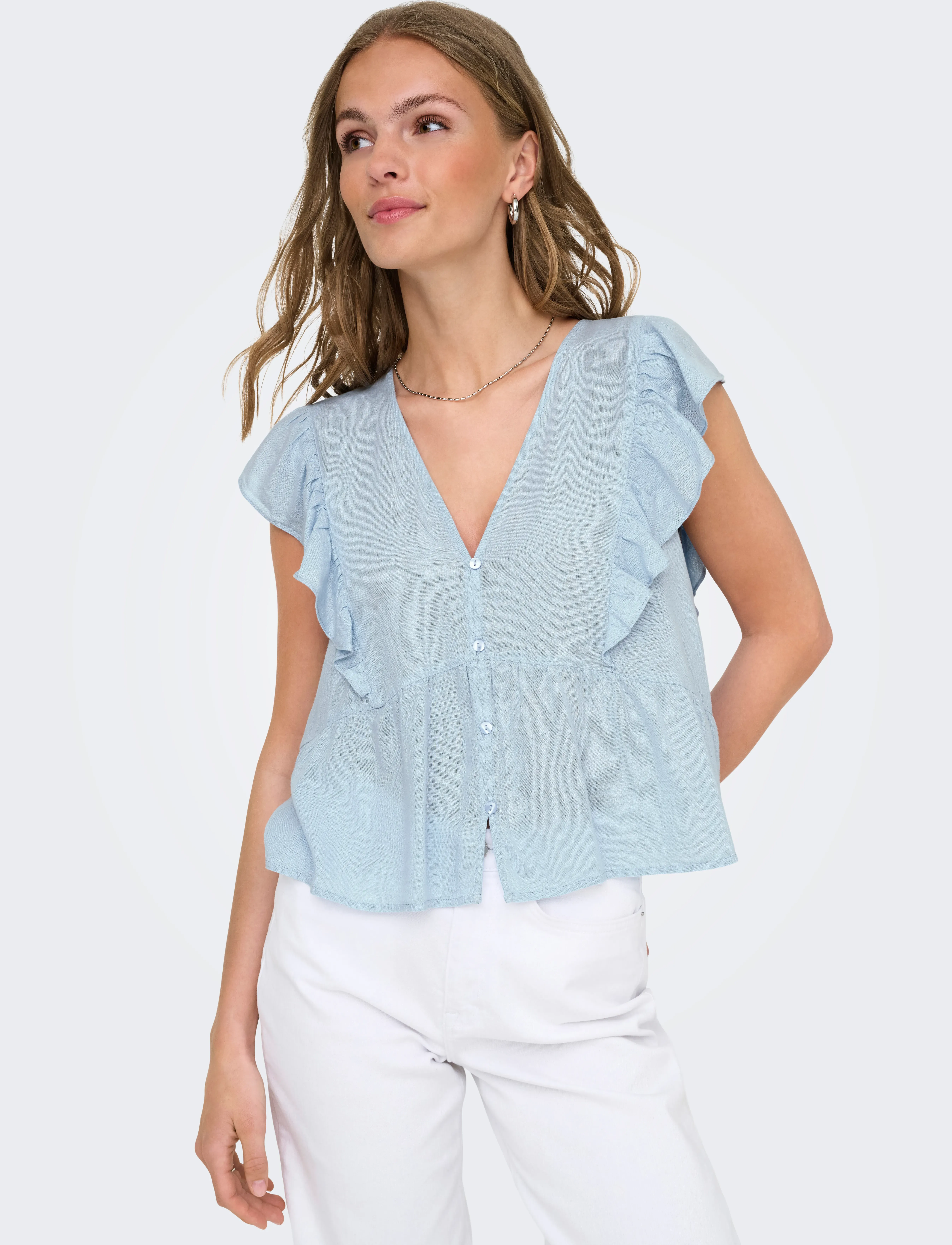 ONLY - ONLRIAN FLONCE S/S TOP WVN - short-sleeved blouses - cashmere blue - 5