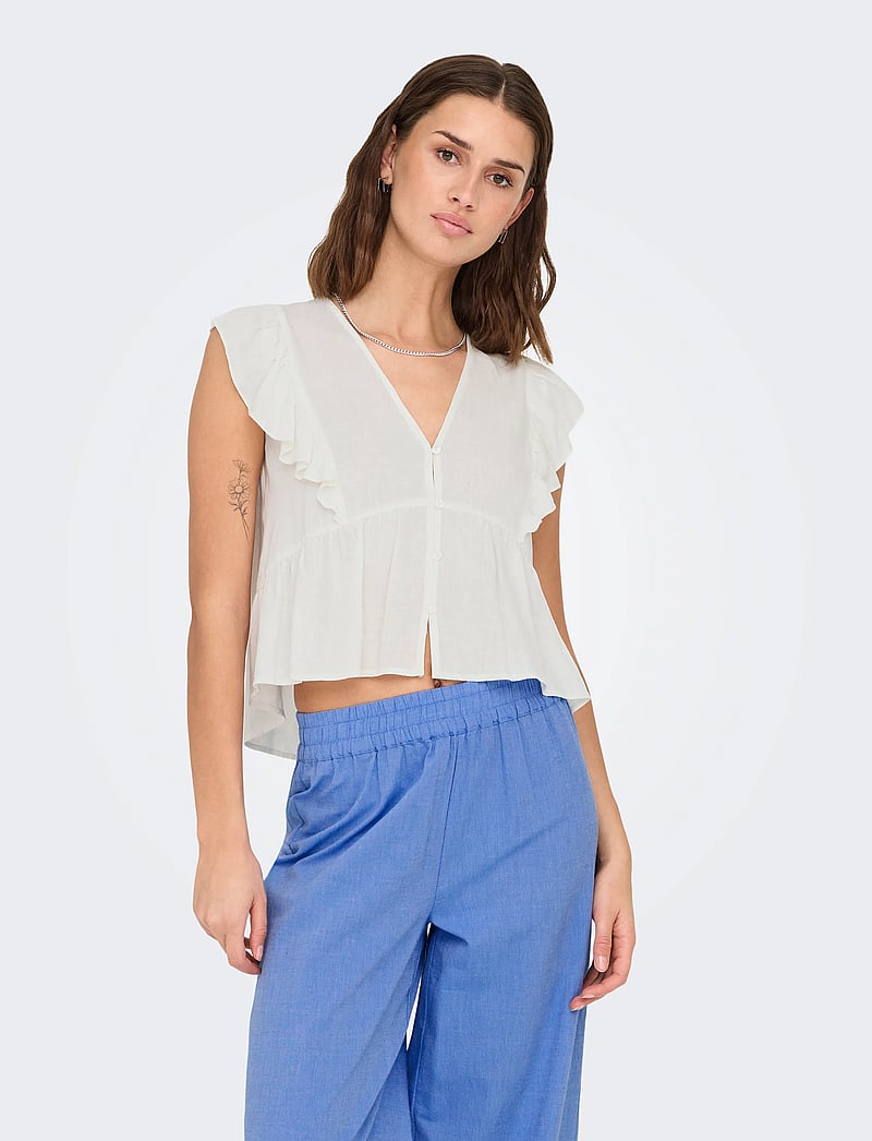 ONLY - ONLRIAN FLONCE S/S TOP WVN - kortærmede bluser - cloud dancer - 0