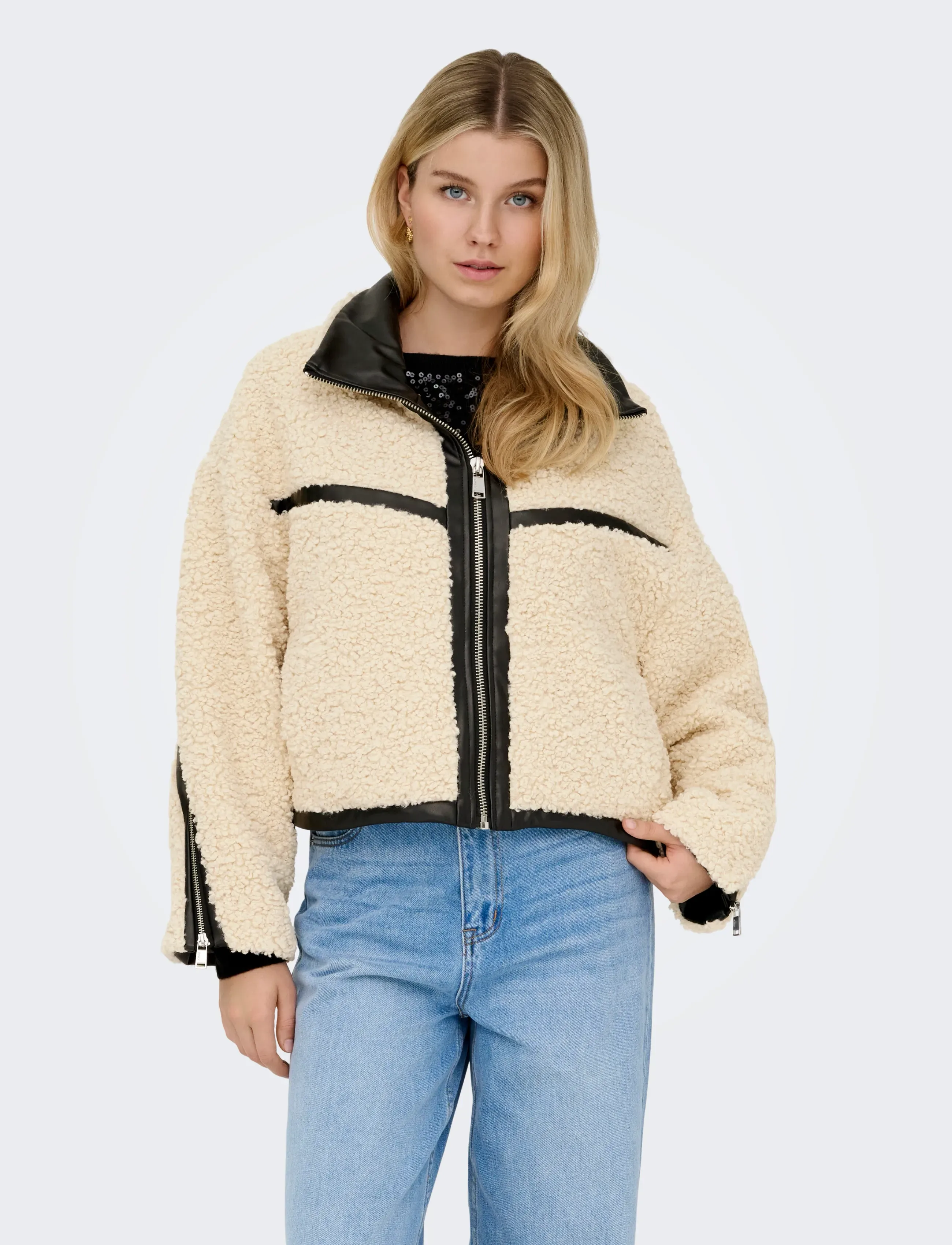 ONLY Onlpatti Life Teddy Short Jacket Cc Otw, S, Jackets, Creme - Light-summer Jacket, Frauen