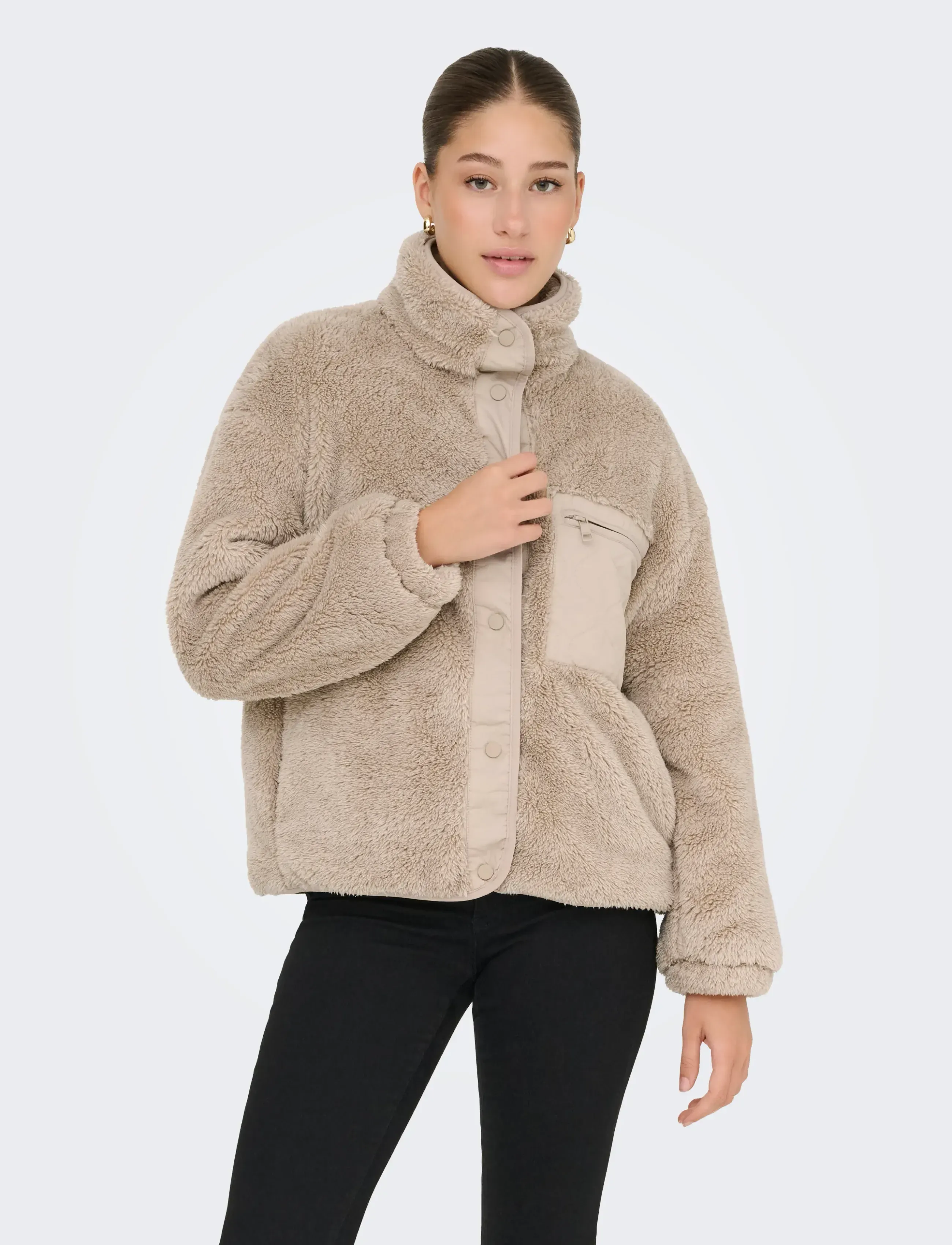 ONLY ONLCONTACT OVERSIZED CC OTW - Fuskpäls - HUMUS / beige