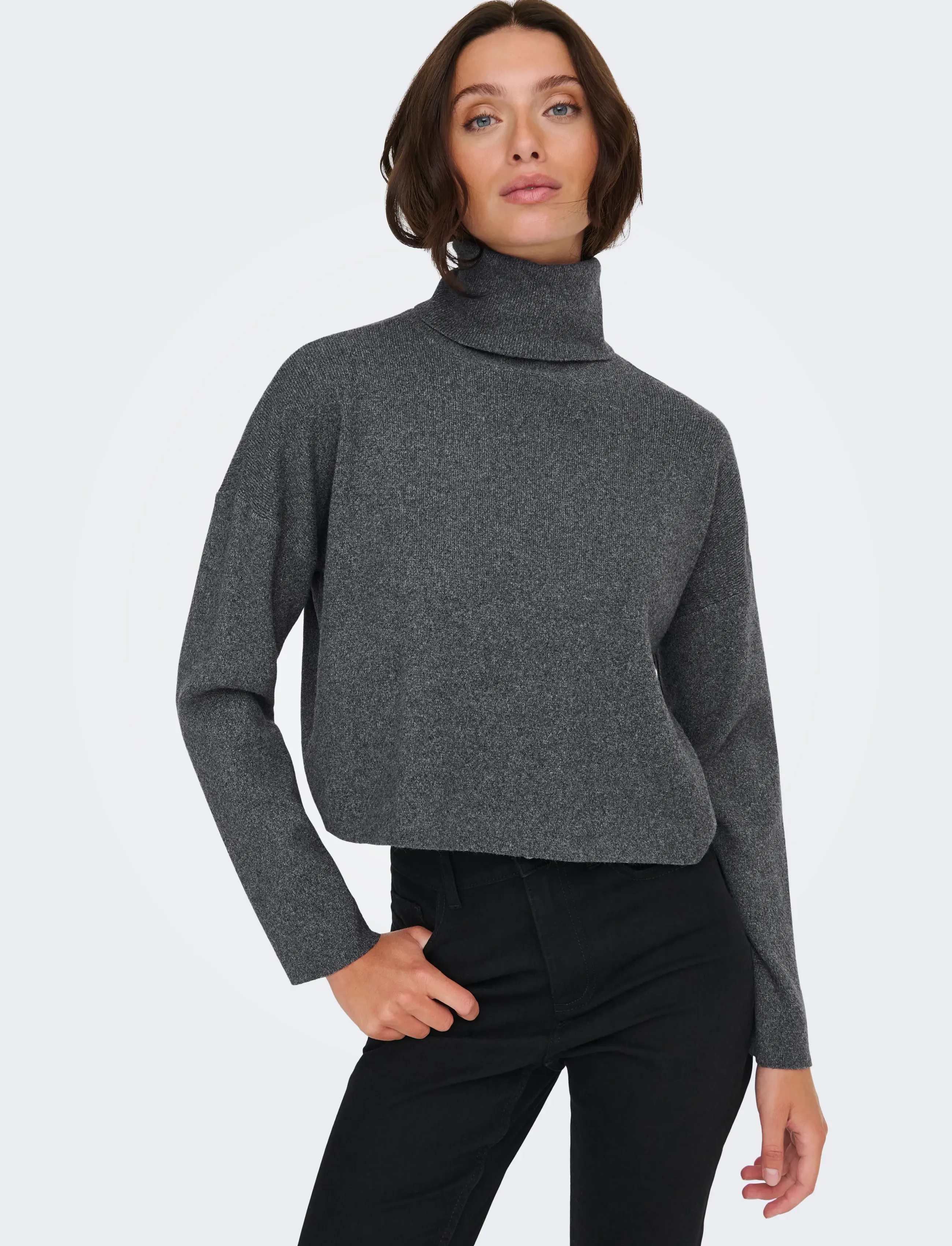 ONLY ONLAMA LIFE LS RIB ROLLNECK CC KNT - Naistele - MEDIUM GREY MELANGE / grey