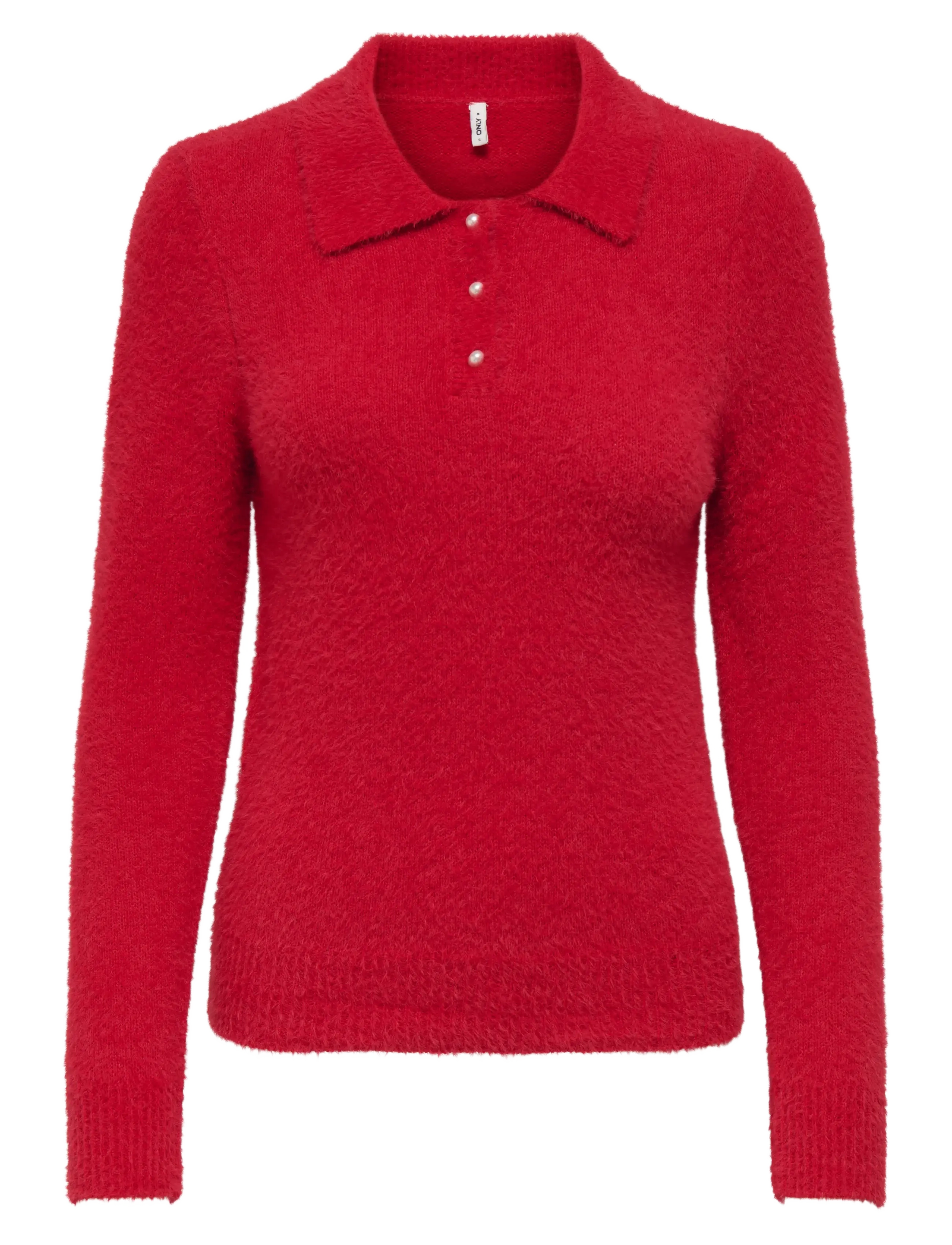 ONLY Onlpetra Ls Polo Bling Cc Knt, S, Red, Strik > Trøjer, Dame