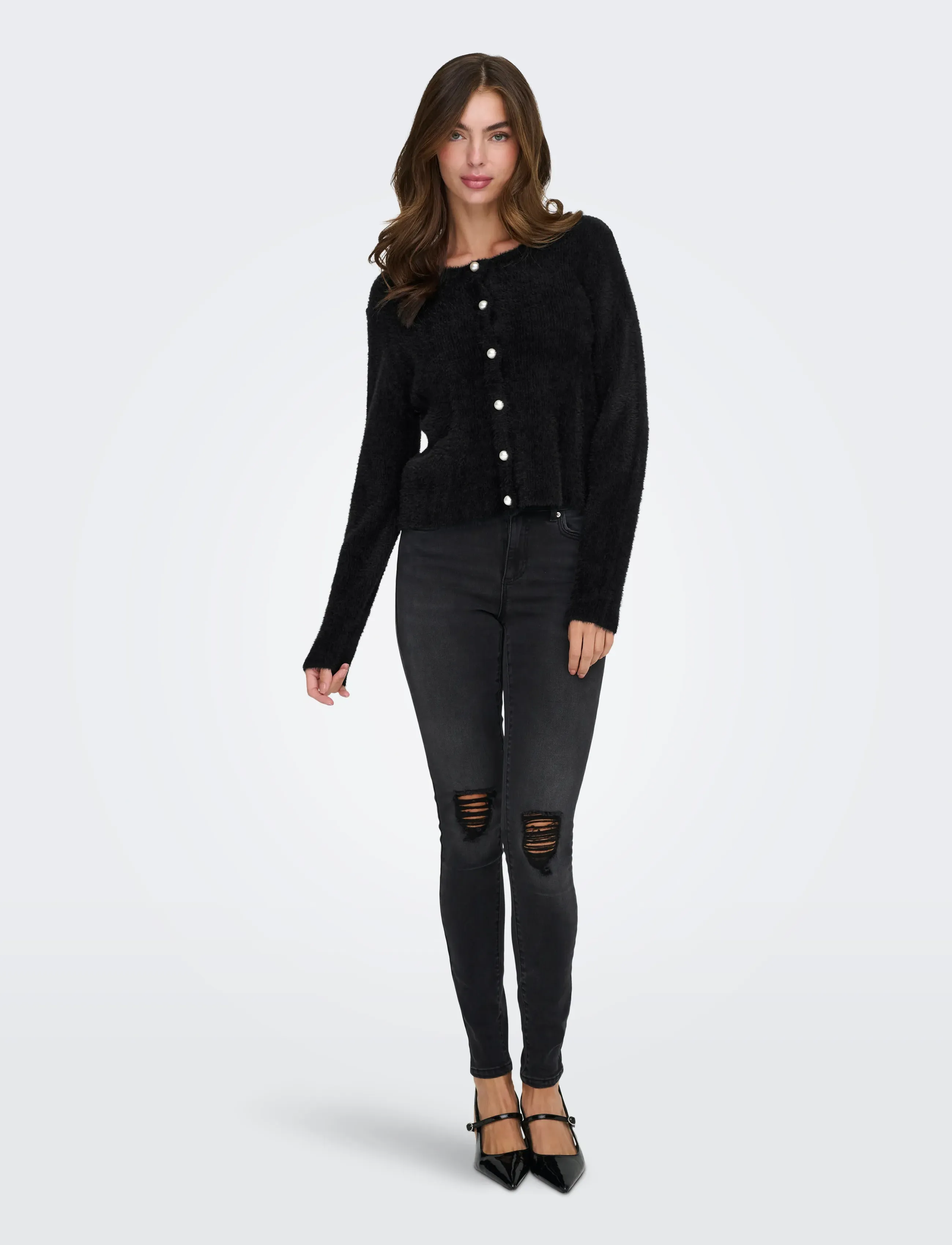 ONLY - ONLPETRA LS PEARL O-NECK CARDI CC KNT - kardiganai - black - 4