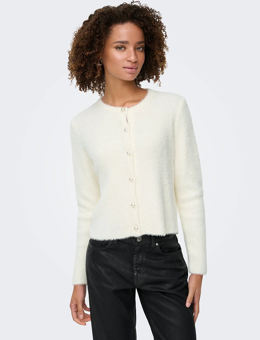 ONLY - ONLPETRA LS PEARL O-NECK CARDI CC KNT - gilets - cloud dancer - 4