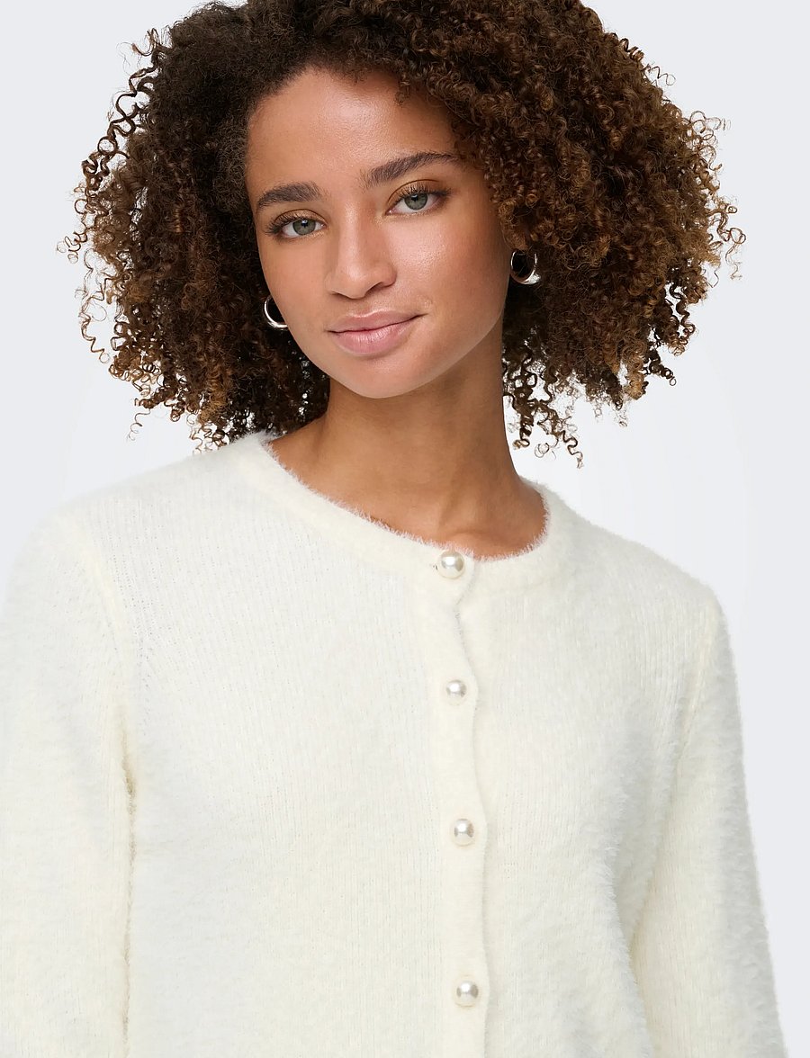 ONLY - ONLPETRA LS PEARL O-NECK CARDI CC KNT - gilets - cloud dancer - 5