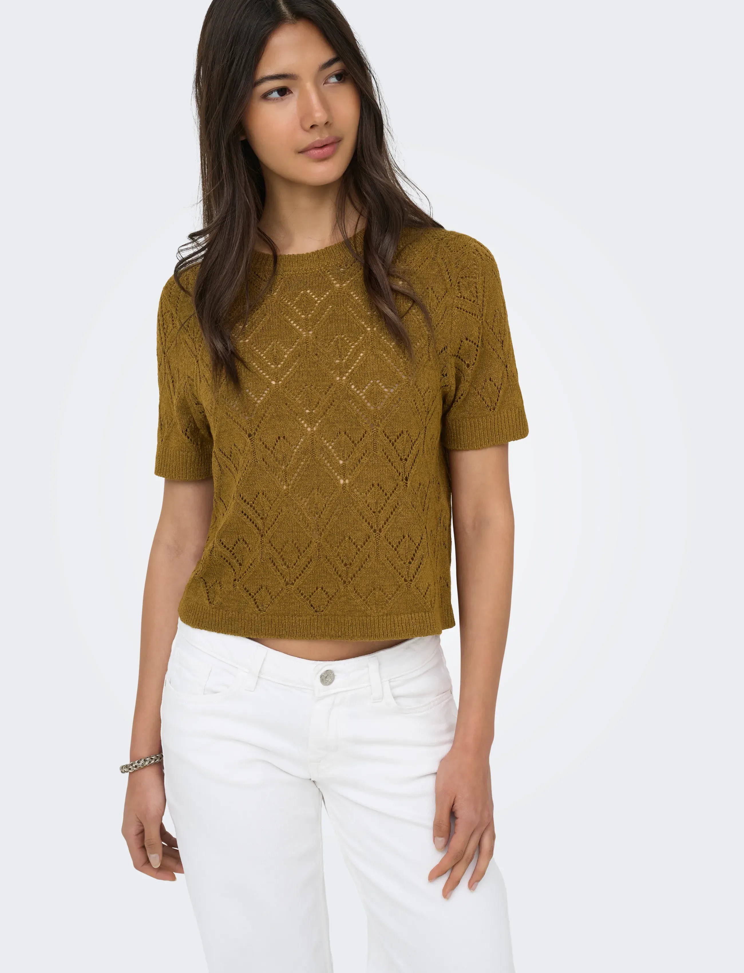 ONLY ONLSUNNY S/S STRUCTURE PULLOVER KNT - For her - BREEN / khaki/green
